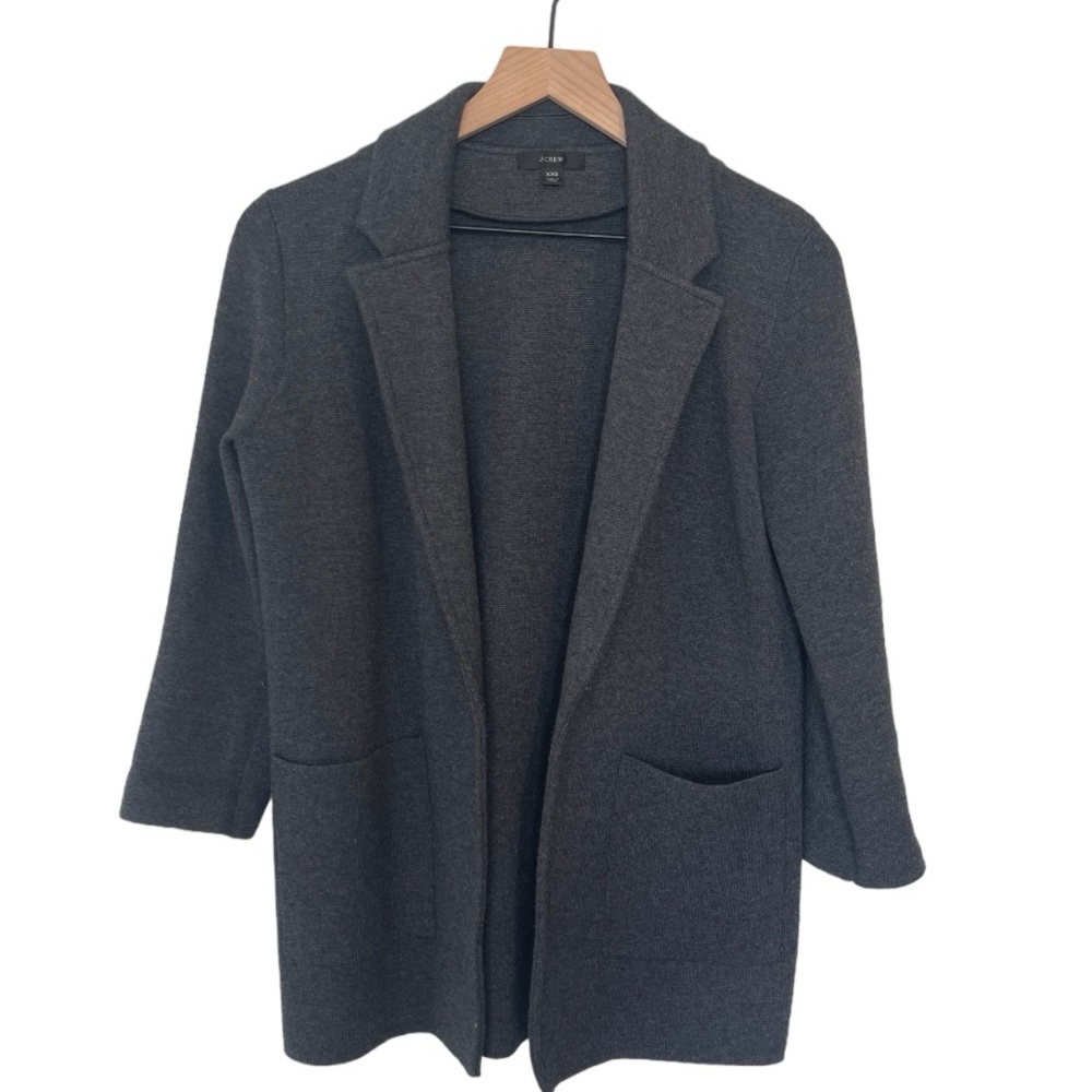 J.Crew Sophie Open Front Sweater Blazer | Charcoal Gray | Wool Blend | Size XXS